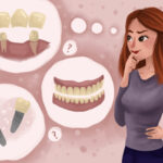 woman comparing dental implant, dental bridges, and dentures for tooth replacement
