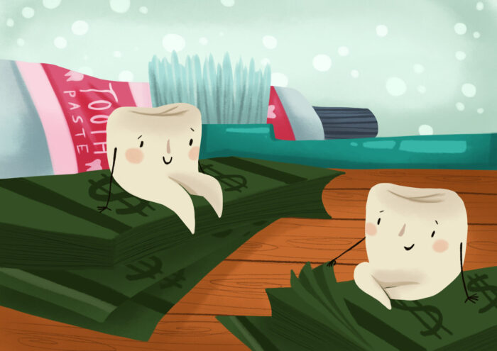teeth sitting on money, in house dental membership plan